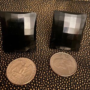 Vintage Rectangular Clip On Earrings in Black